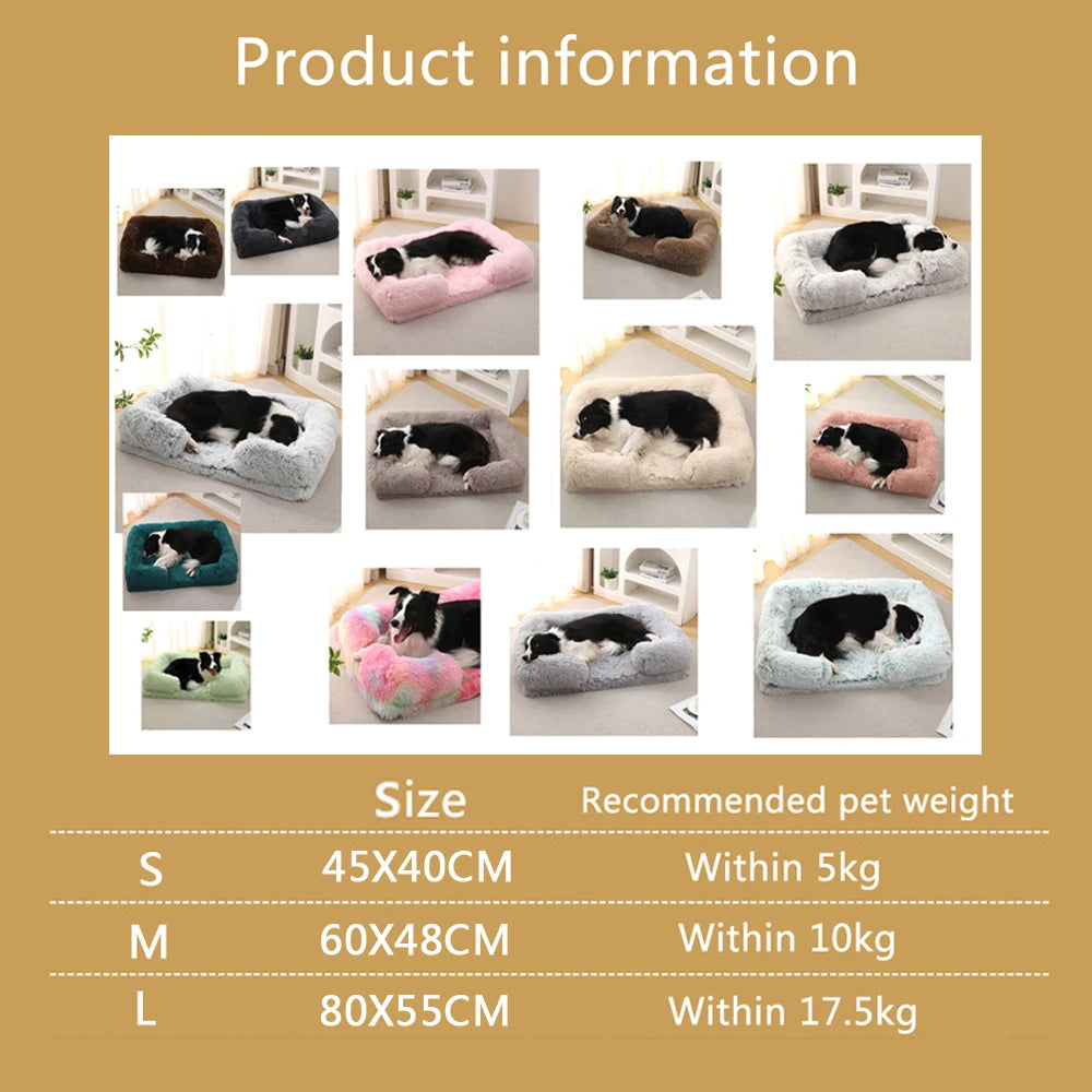 Square Plush Pet Bed – Warm Winter Sofa Kennel for Dogs & Cats, Removable Washable Cushion