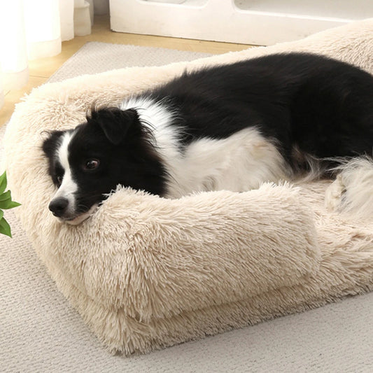 Square Plush Pet Bed – Warm Winter Sofa Kennel for Dogs & Cats, Removable Washable Cushion