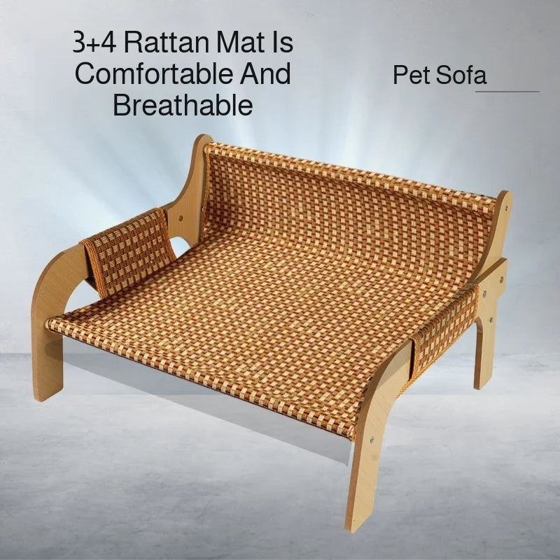 Summer Cooling Cat Bed – Rattan Pet Lounge Chair & Scratch-Resistant Sleeping Sofa