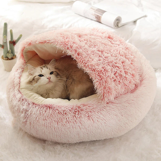 Soft Plush Round Cat Bed with Cover – Warm Pet Cave Nest for Cats & Small Dogs