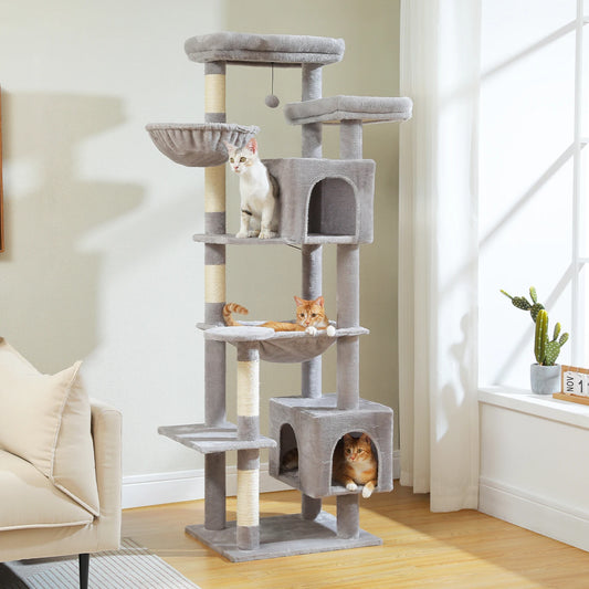 Large Cat Tree for Indoor Cats – Multi-Level Tower with Hammock, Condo, Top Perch & Scratching Posts