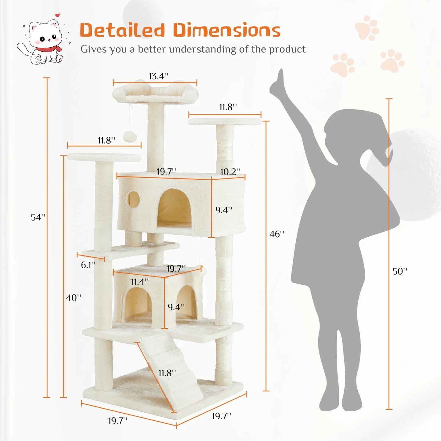 JHK 54" Multi-Level Cat Tree Tower – Indoor Cat Furniture with Condo, Perches & Sisal Scratching Posts