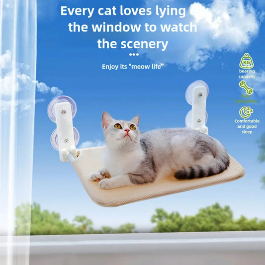 Folding Cat Window Hammock – No Assembly, Plush Mesh Hanging Bed with Strong Suction Cups